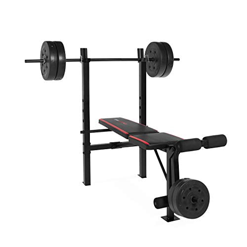 CAP Strength Standard Bench with 100 lb Weight Set, Leg Developer, Flat