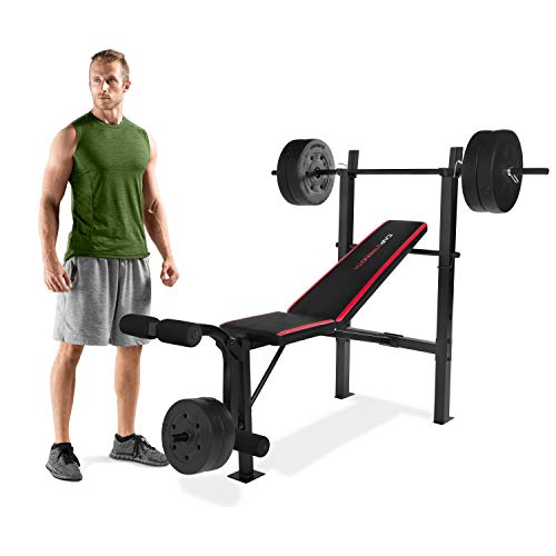 CAP Strength Standard Bench with 100 lb Weight Set, Leg Developer, Flat