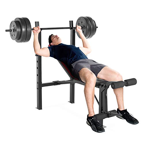 CAP Strength Standard Bench with 100 lb Weight Set, Leg Developer, Flat