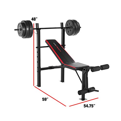 CAP Strength Standard Bench with 100 lb Weight Set, Leg Developer, Flat