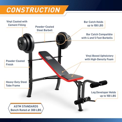 Standard Weight Bench with 100 lbs Vinyl-Coated Weight Set PM-2084, Flat