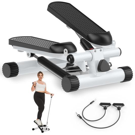 NICEBINGO Mini Stepper for Exercise with Resistance Bands, Under Desk Stepper Machine 300LB Capacity, White