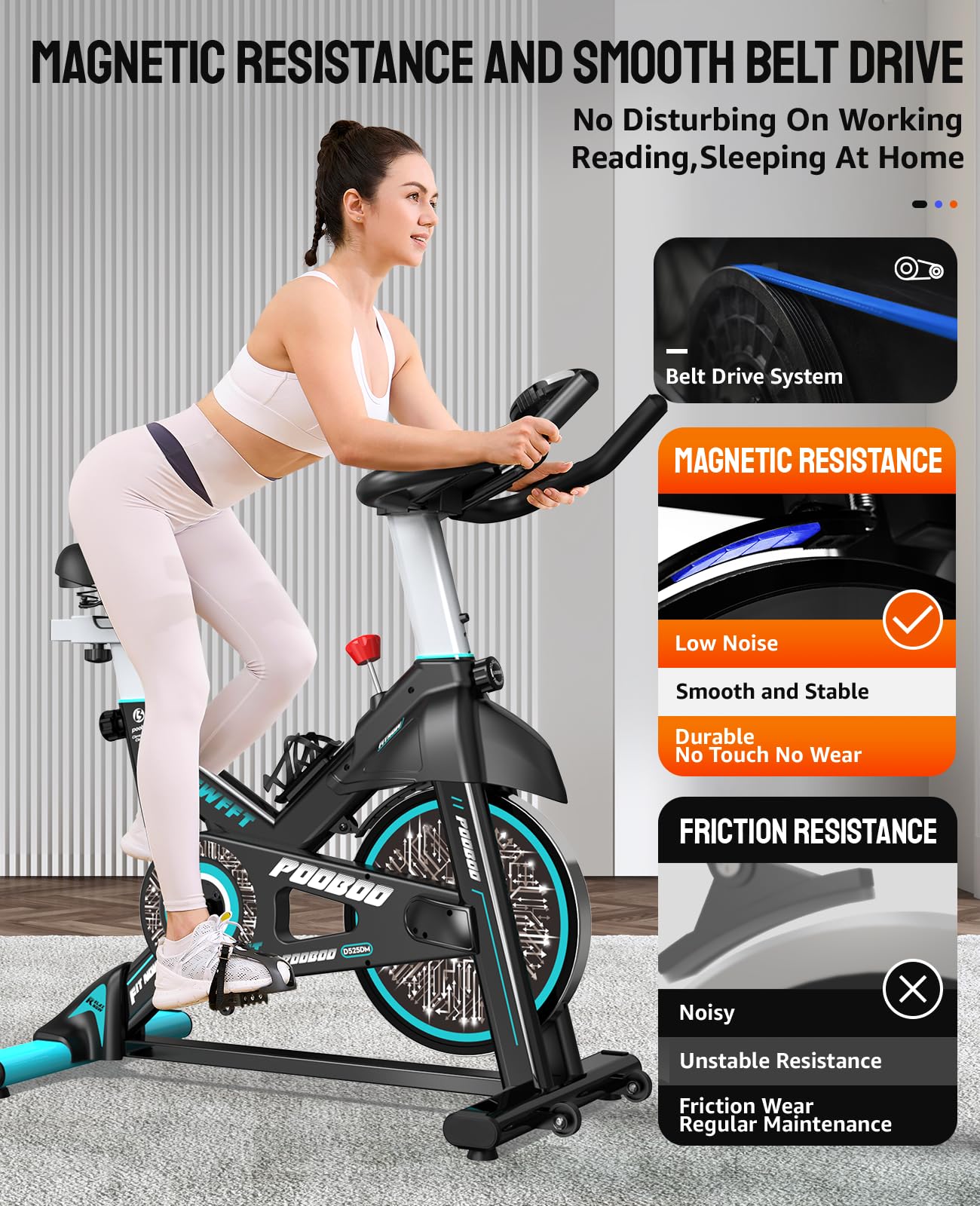 Exercise Bike Adjustable Resistance Cardio Workout Indoor Fitness Bike w/LCD Monitor Adjustable Seat Straps Foot Pads Home Office Fitness Training Workout